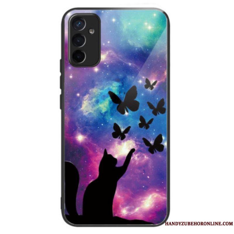 Coque Samsung Galaxy M13 Verre Trempé Chat et Papillons