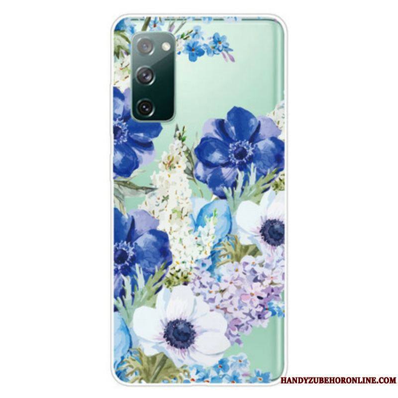 Coque Samsung Galaxy S20 FE Transparente Fleurs Bleues Aquarelle