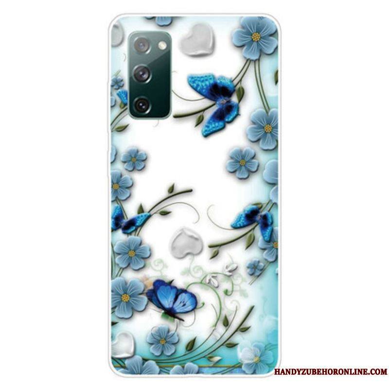 Coque Samsung Galaxy S20 FE Transparente Papillons et Fleurs Rétros