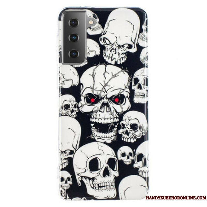 Coque Samsung Galaxy S21 5G Attention Têtes de Mort Fluorescente