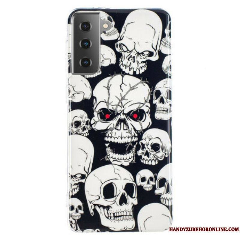 Coque Samsung Galaxy S21 5G Attention Têtes de Mort Fluorescente