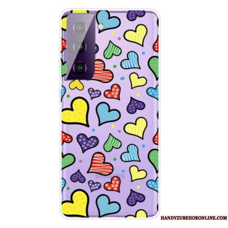 Coque Samsung Galaxy S21 FE Coeurs Multicolores