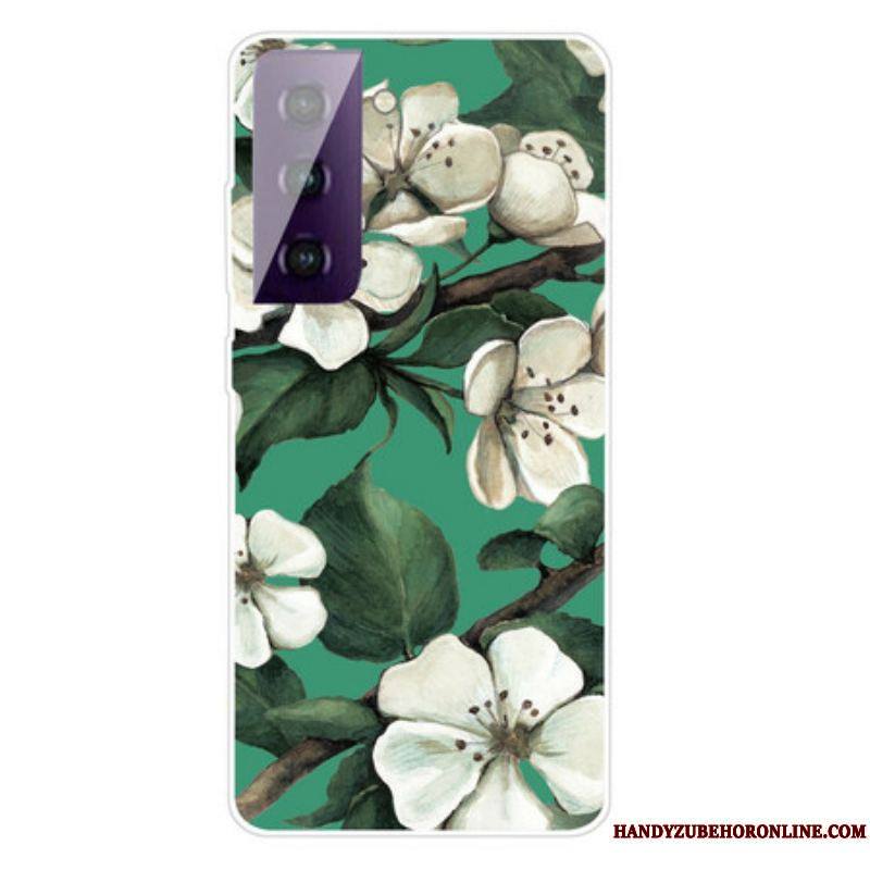 Coque Samsung Galaxy S21 FE Fleurs Blanches Peintes