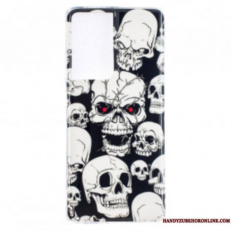 Coque Samsung Galaxy S21 Ultra 5G Attention Têtes de Mort Fluorescente