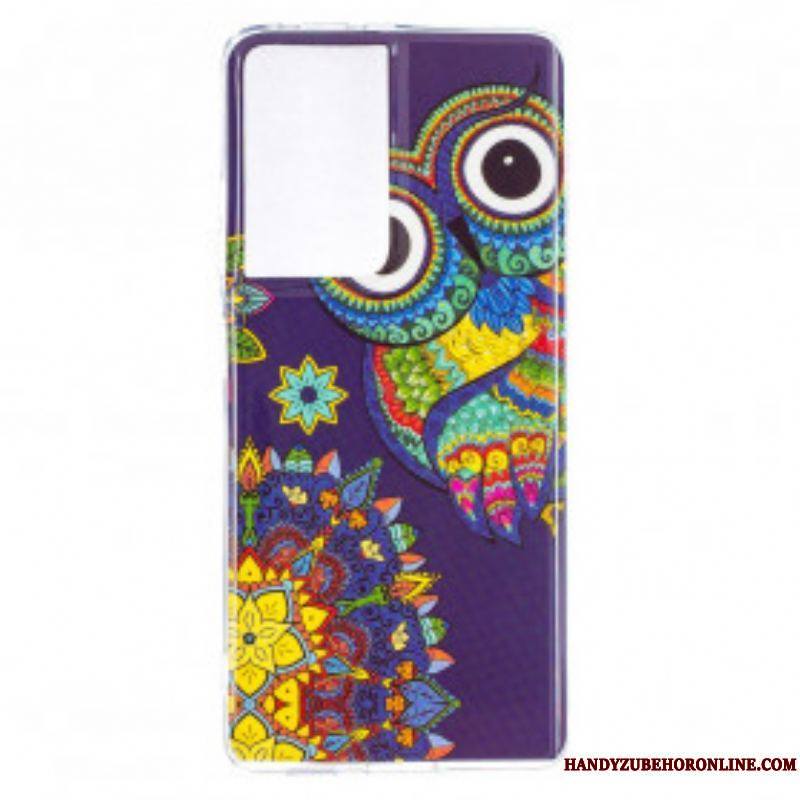 Coque Samsung Galaxy S21 Ultra 5G Hibou Mandala Fluorescente