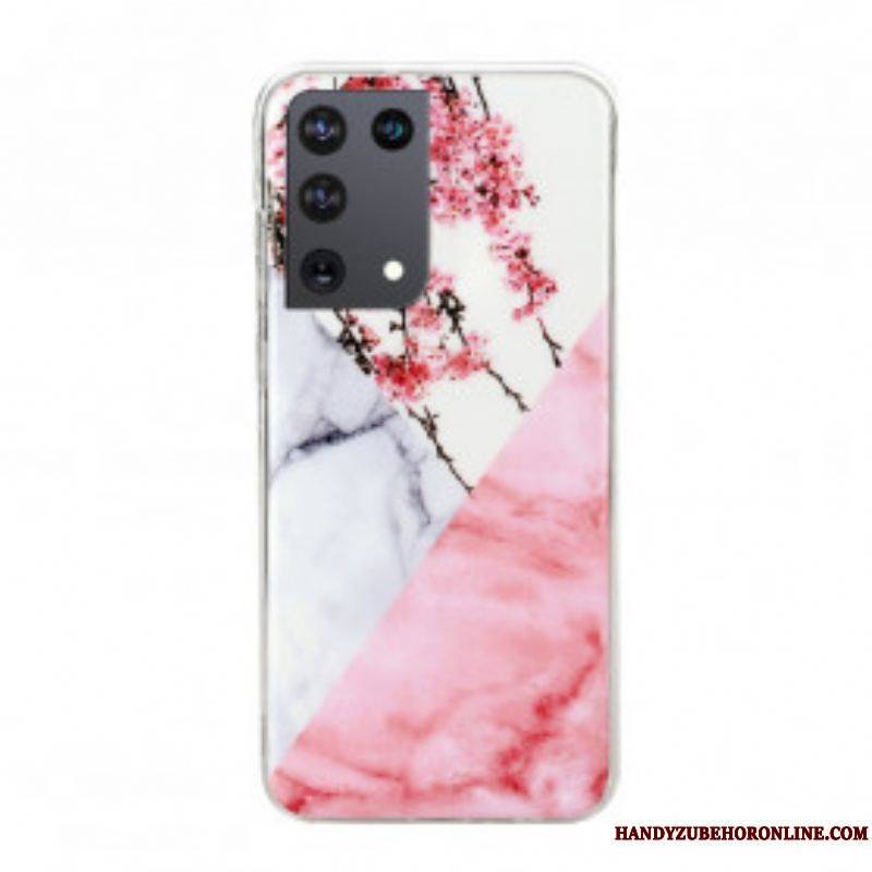 Coque Samsung Galaxy S21 Ultra 5G Marbrée Fleurs de Prunier