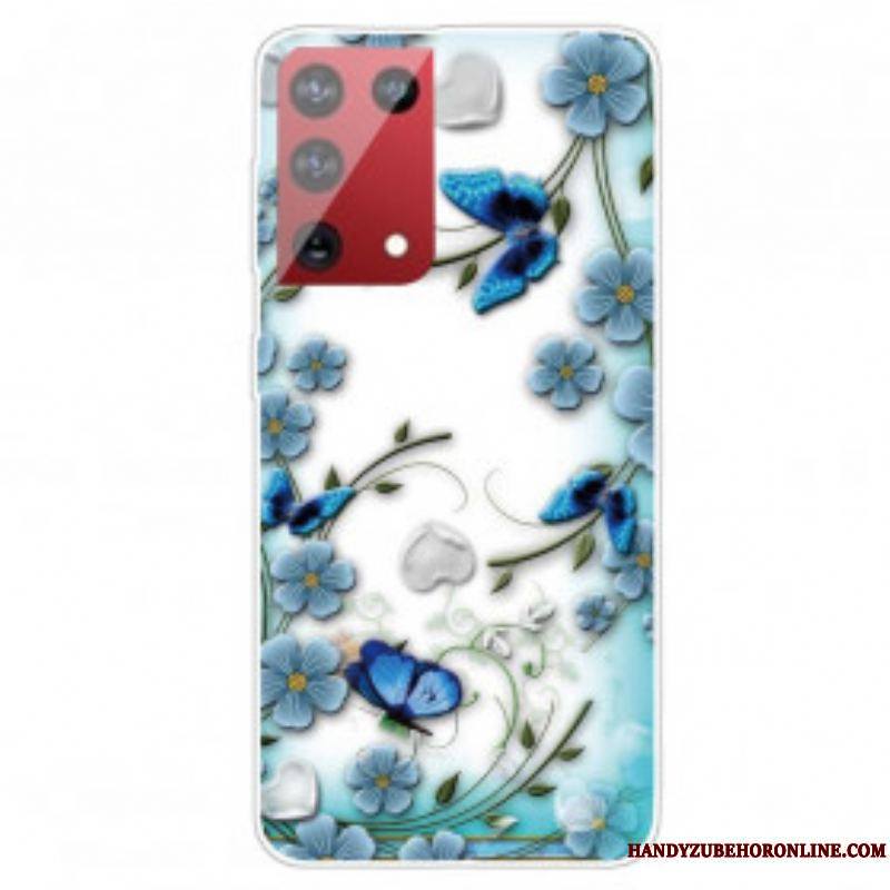 Coque Samsung Galaxy S21 Ultra 5G Papillons et Fleurs Rétros