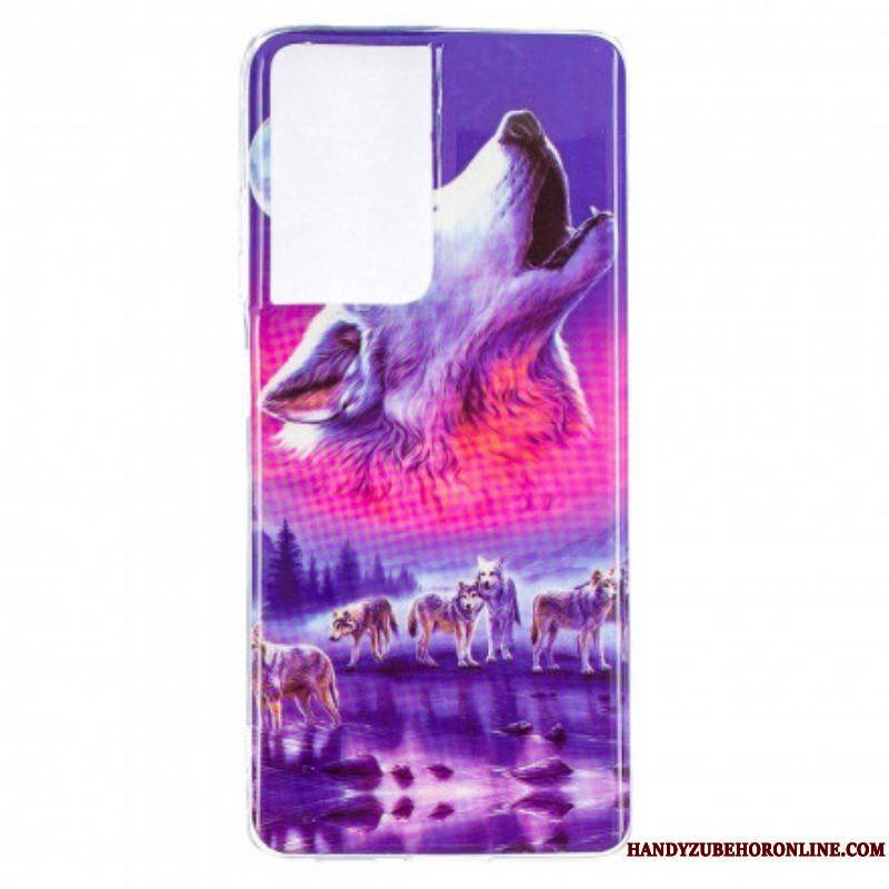 Coque Samsung Galaxy S21 Ultra 5G Série Loup Fluorescente