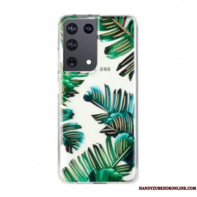 Coque Samsung Galaxy S21 Ultra 5G Transparente Feuilles Vertes