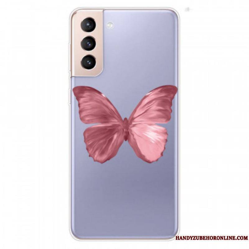 Coque Samsung Galaxy S22 5G Flexible Papillon Rose