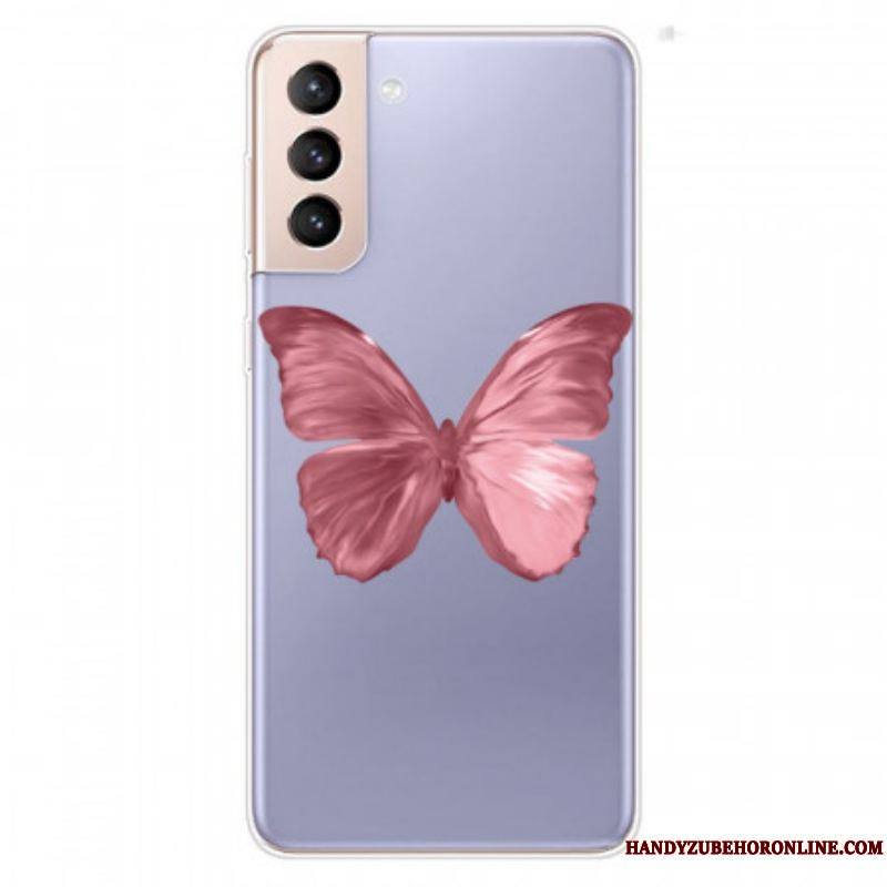 Coque Samsung Galaxy S22 5G Flexible Papillon Rose