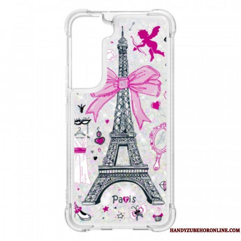 Coque Samsung Galaxy S22 5G La Tour Eiffel Paillettes