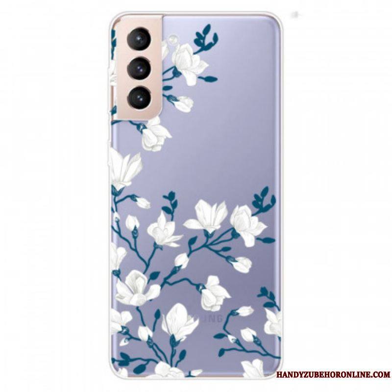 Coque Samsung Galaxy S22 5G Transparente Fleurs Blanches