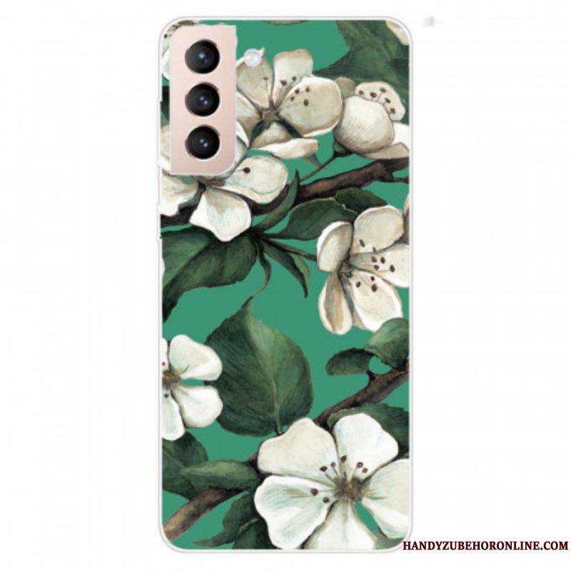 Coque Samsung Galaxy S22 Plus 5G Fleurs Blanches Peintes