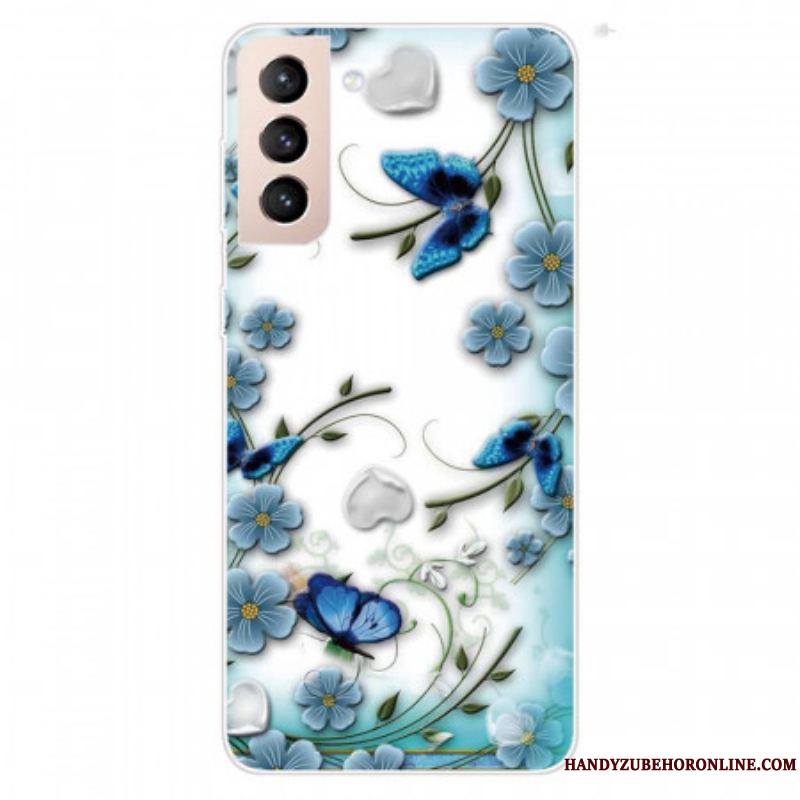 Coque Samsung Galaxy S22 Plus 5G Papillons et Fleurs Rétros