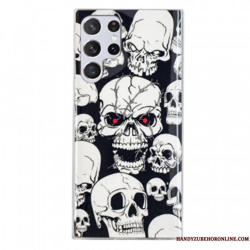 Coque Samsung Galaxy S22 Ultra 5G Attention Têtes de Mort Fluorescente