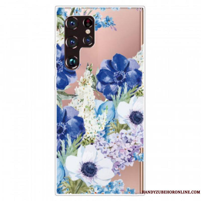 Coque Samsung Galaxy S22 Ultra 5G Fleurs Bleues Aquarelle