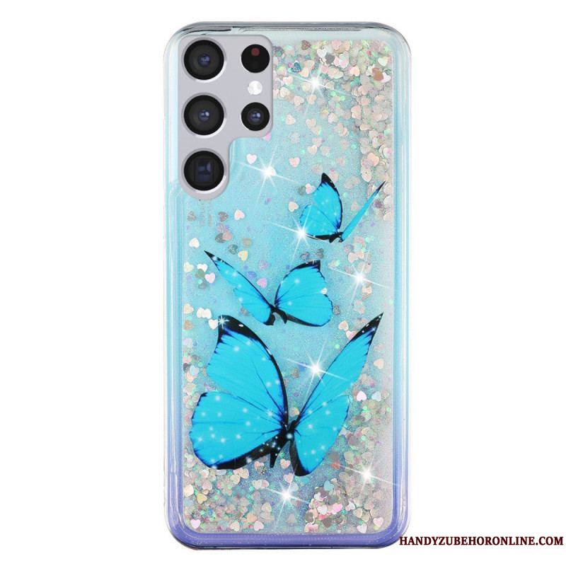 Coque Samsung Galaxy S22 Ultra 5G Paillettes Papillons