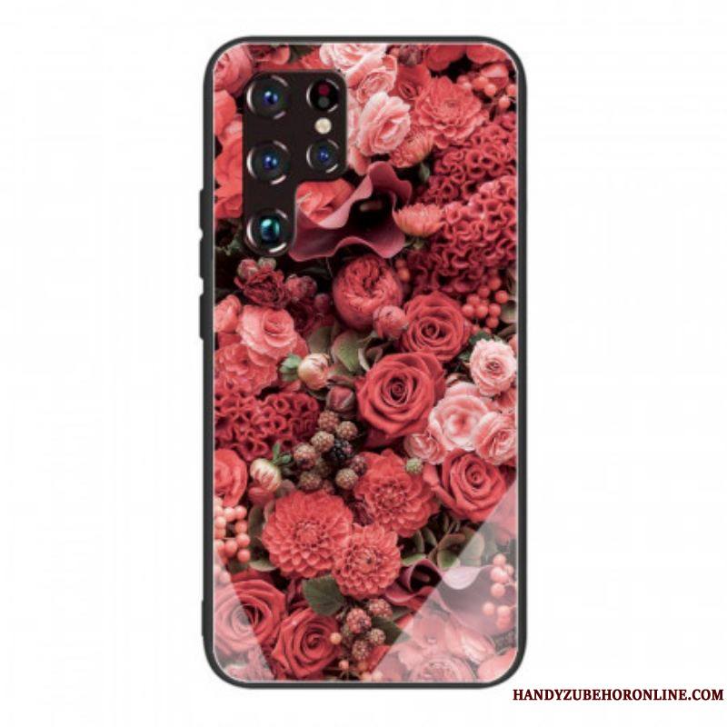 Coque Samsung Galaxy S22 Ultra 5G Verre trempé Fleurs Roses