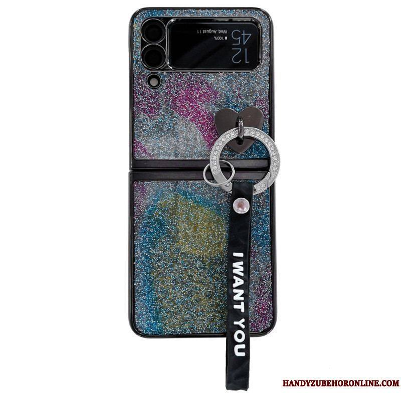 Coque Samsung Galaxy Z Flip 3 5G Paillettes, Breloques et Lanière