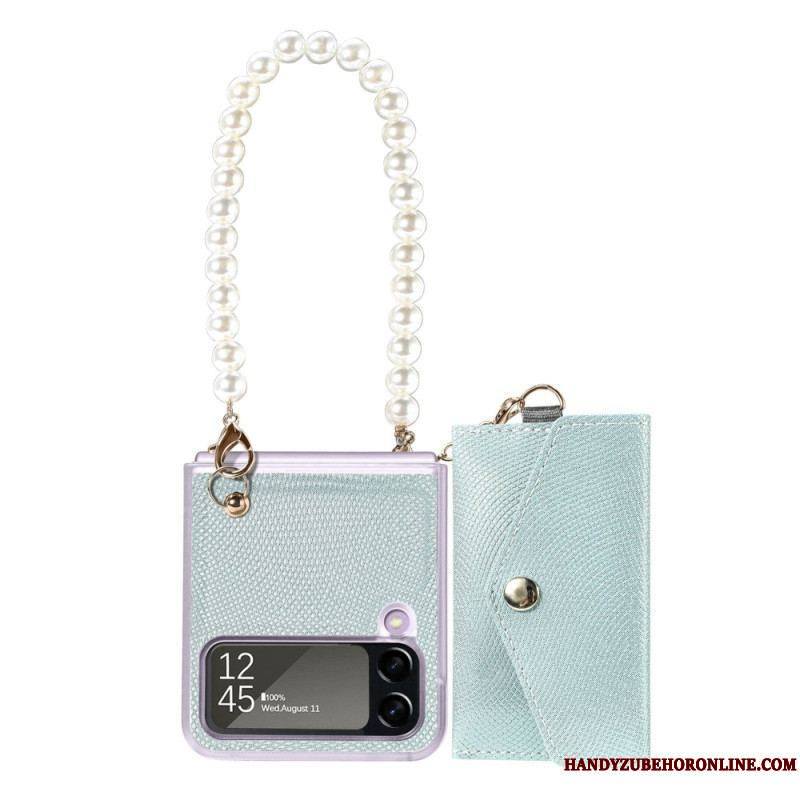 Coque Samsung Galaxy Z Flip 4 Porte-cartes et Lanière Perles