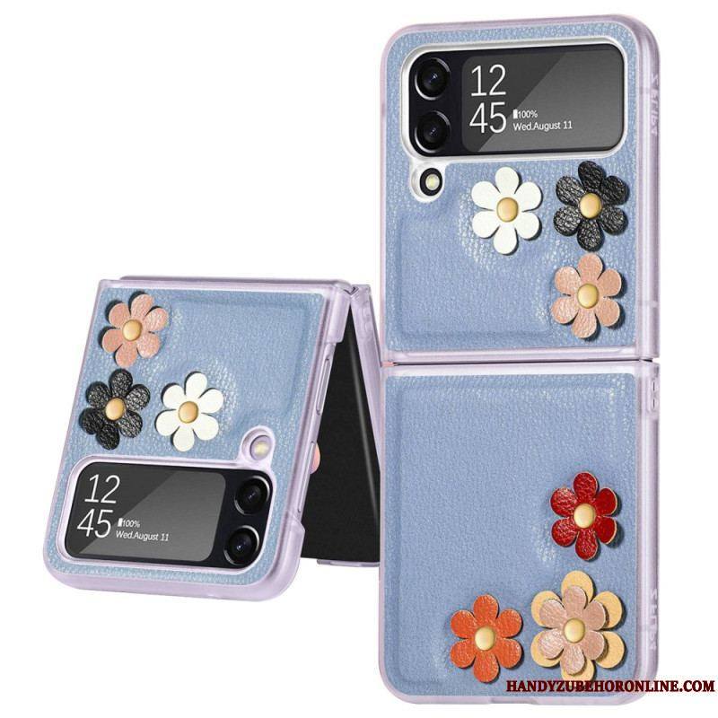 Coque Samsung Galaxy Z Flip 4 Simili Cuir Fleurs