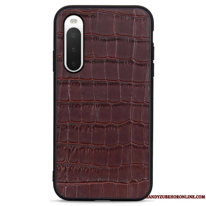 Coque Sony Xperia 10 IV Véritable Cuir Texture Crocodile