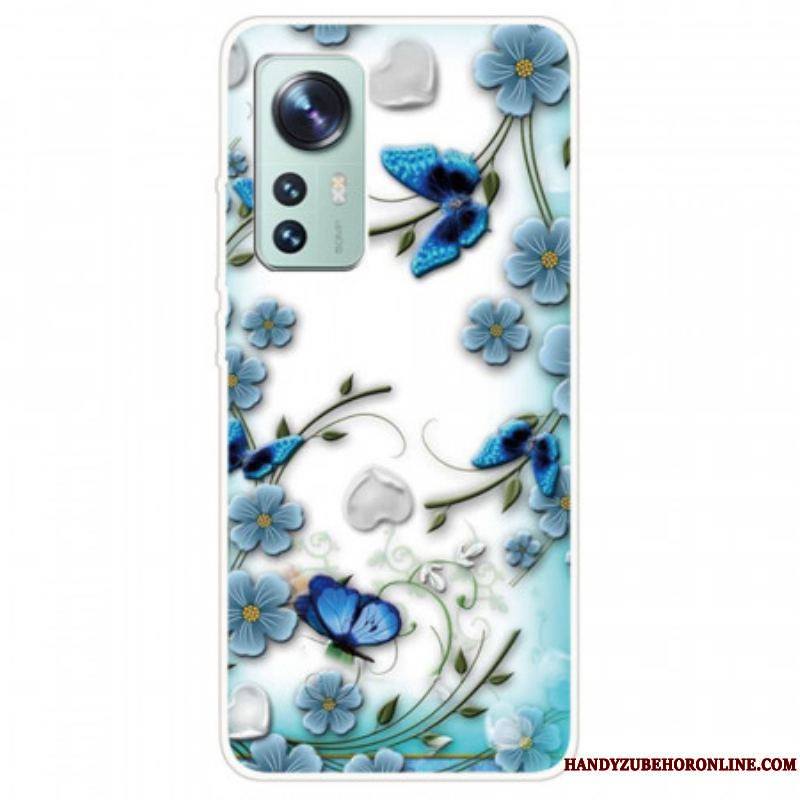 Coque  Xiaomi 12 / 12X  Fleurs et Papillons Bleus