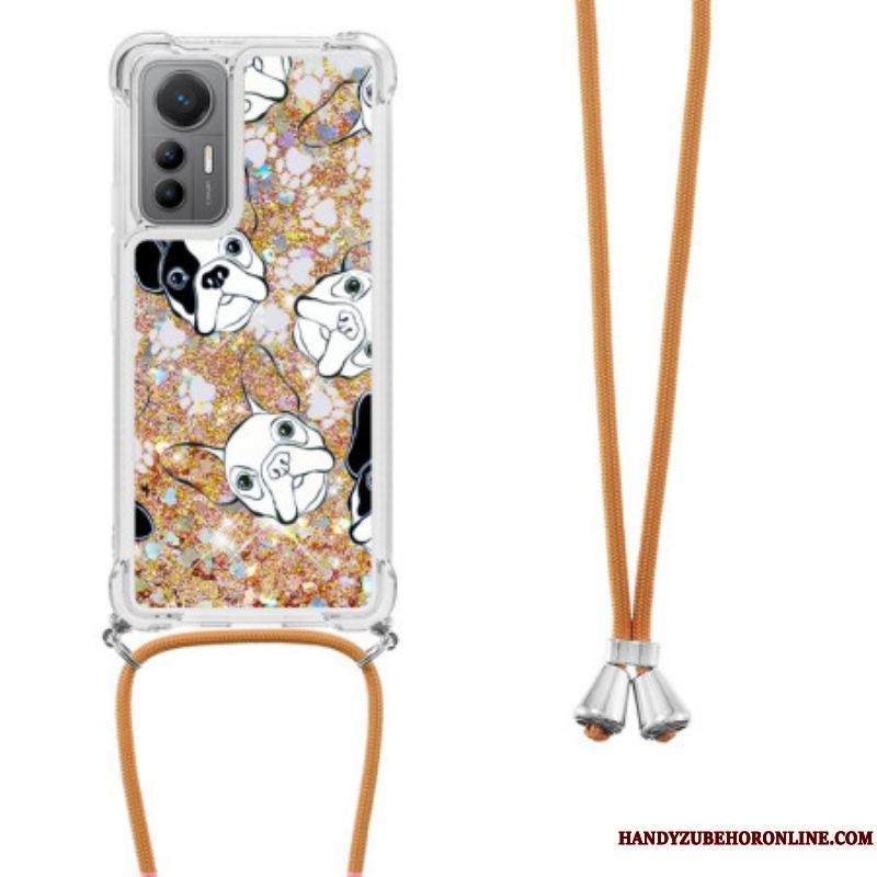 Coque Xiaomi 12 Lite à Cordon Paillettes Chiens