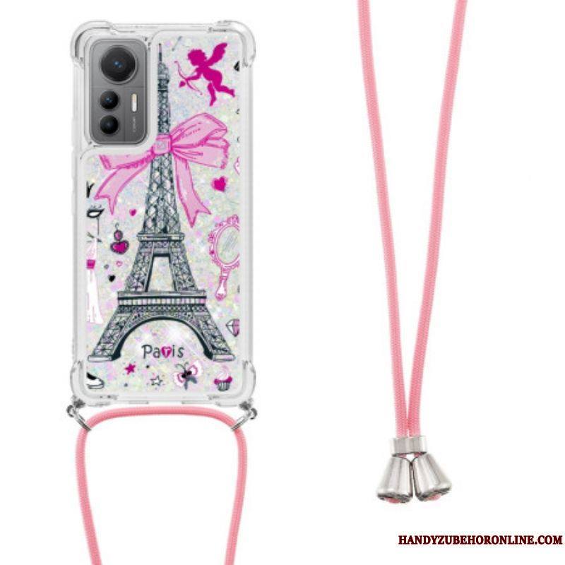 Coque Xiaomi 12 Lite à Cordon Paillettes Tour Eiffel