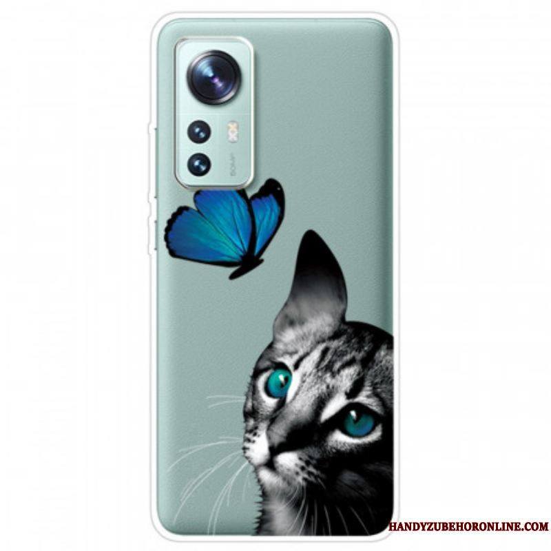 Coque Xiaomi 12 Pro Silicone Chat et Papillon