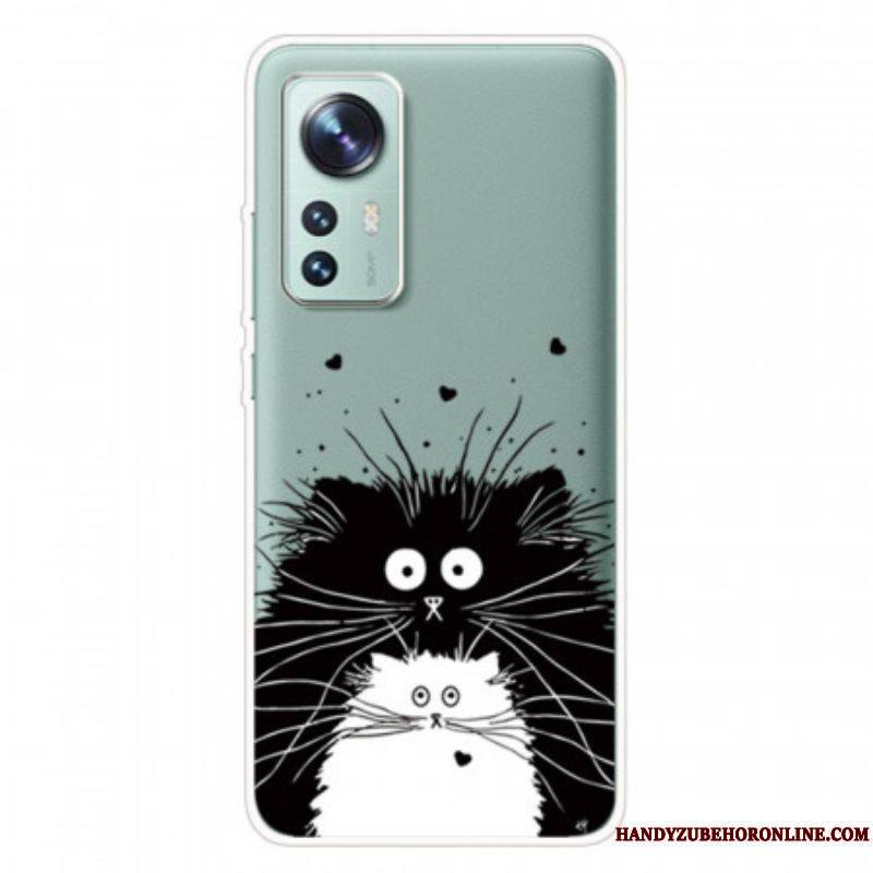 Coque Xiaomi 12 Pro Silicone Chats Noir et Blanc