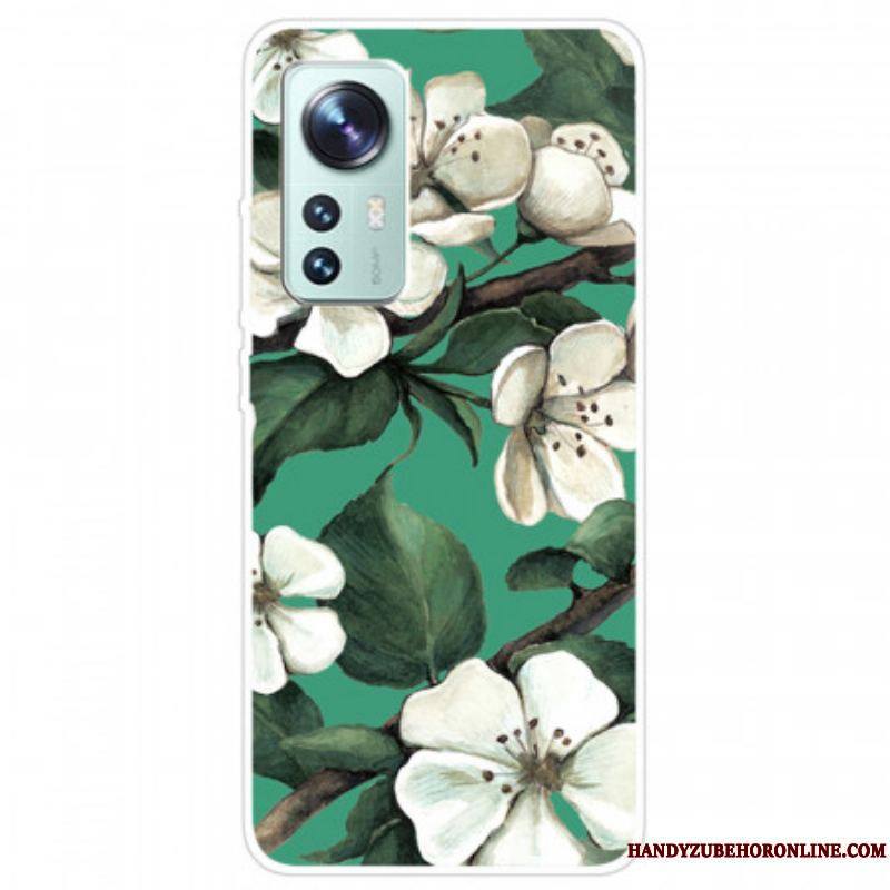 Coque Xiaomi 12 Pro Silicone Fleurs Blanches