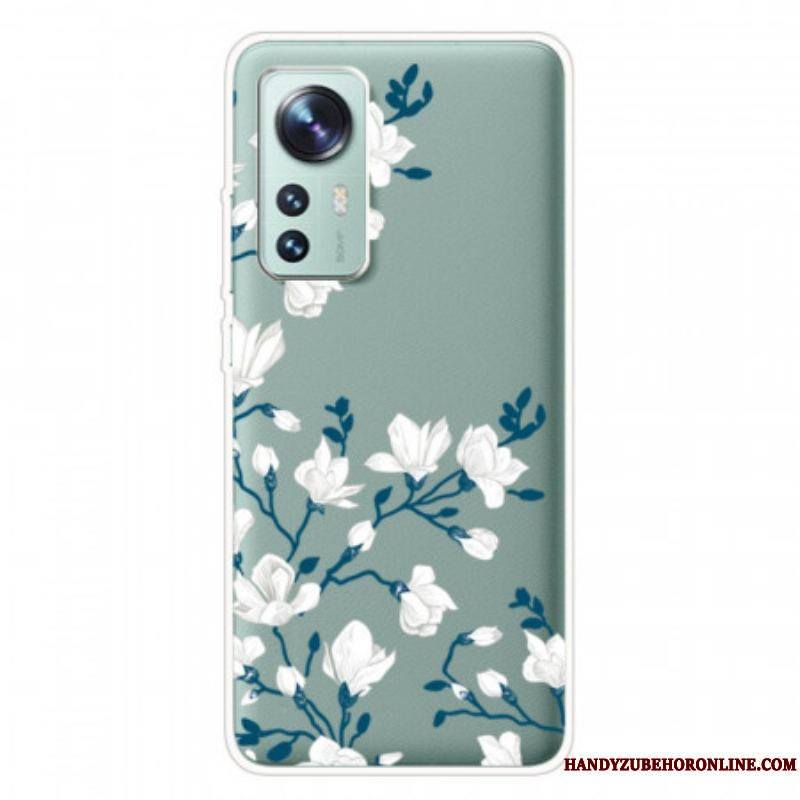 Coque Xiaomi 12 Pro Silicone Fleurs Blanches