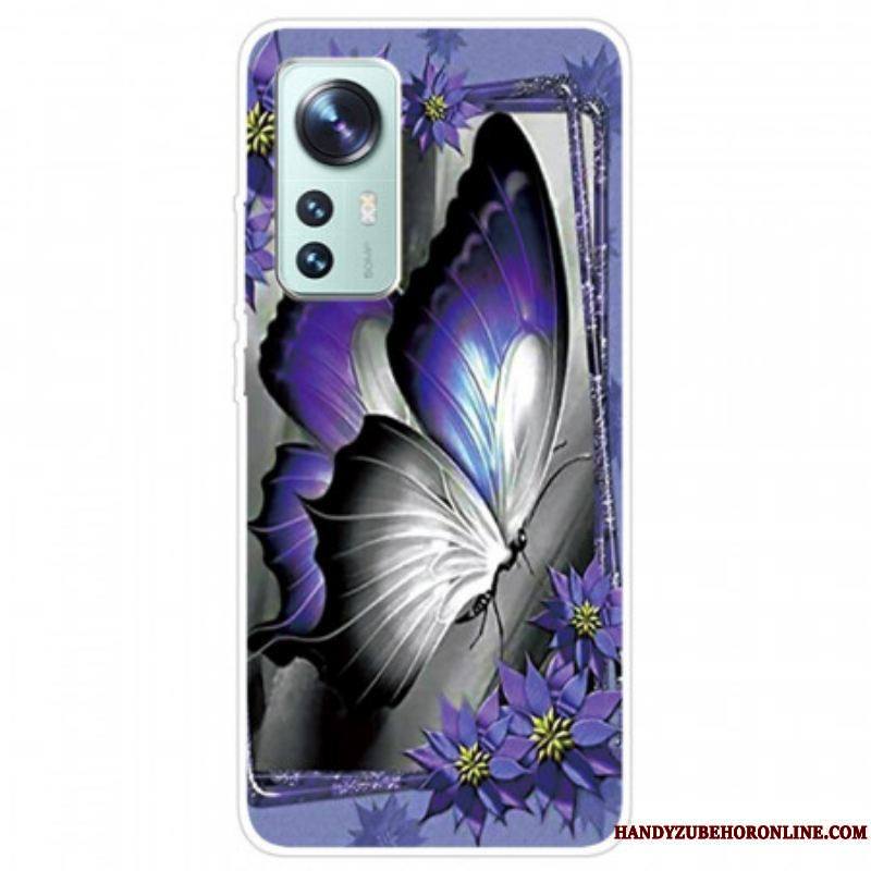 Coque Xiaomi 12 Pro Silicone Papillon Violet