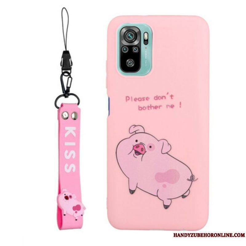 Coque Xiaomi Redmi Note 10/10S/Poco M5s Cochon avec Lanière Kiss