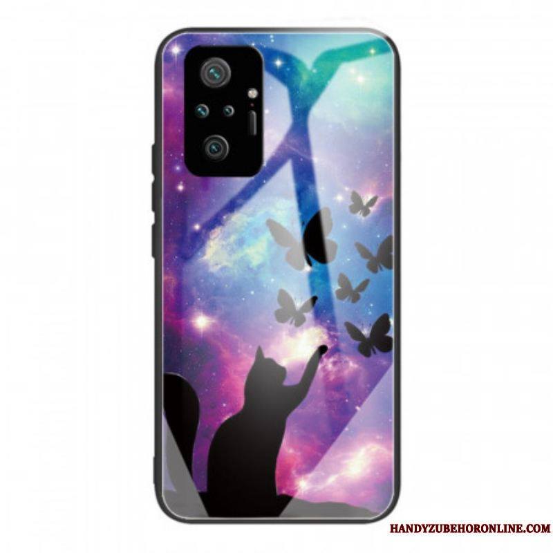 Coque Xiaomi Redmi Note 10 Pro Verre Trempé Chat et Papillons Dans l'Espace