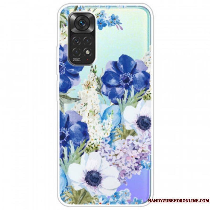 Coque Xiaomi Redmi Note 11 / 11s Transparente Fleurs Bleues Aquarelle