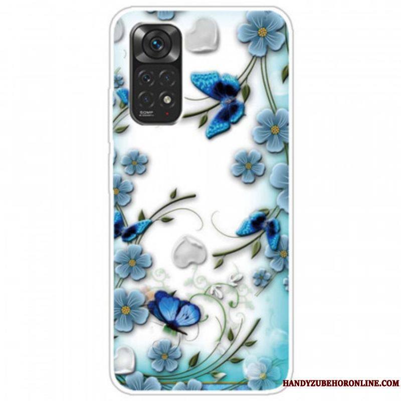 Coque Xiaomi Redmi Note 11 / 11s Transparente Papillons et Fleurs Rétros