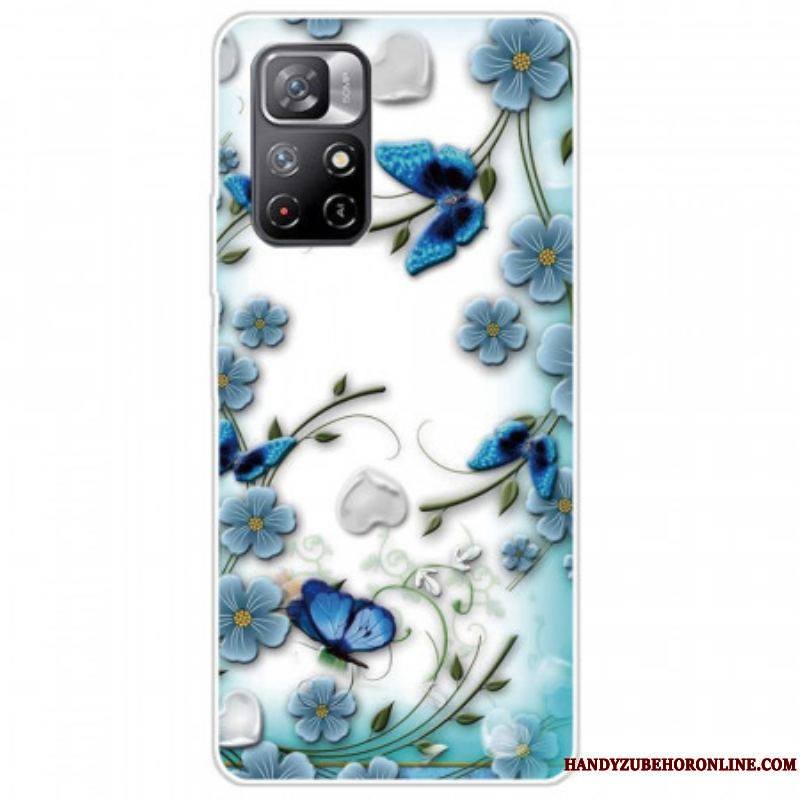 Coque Xiaomi Redmi Note 11 Pro Plus 5G Fleurs et Papillons Bleus