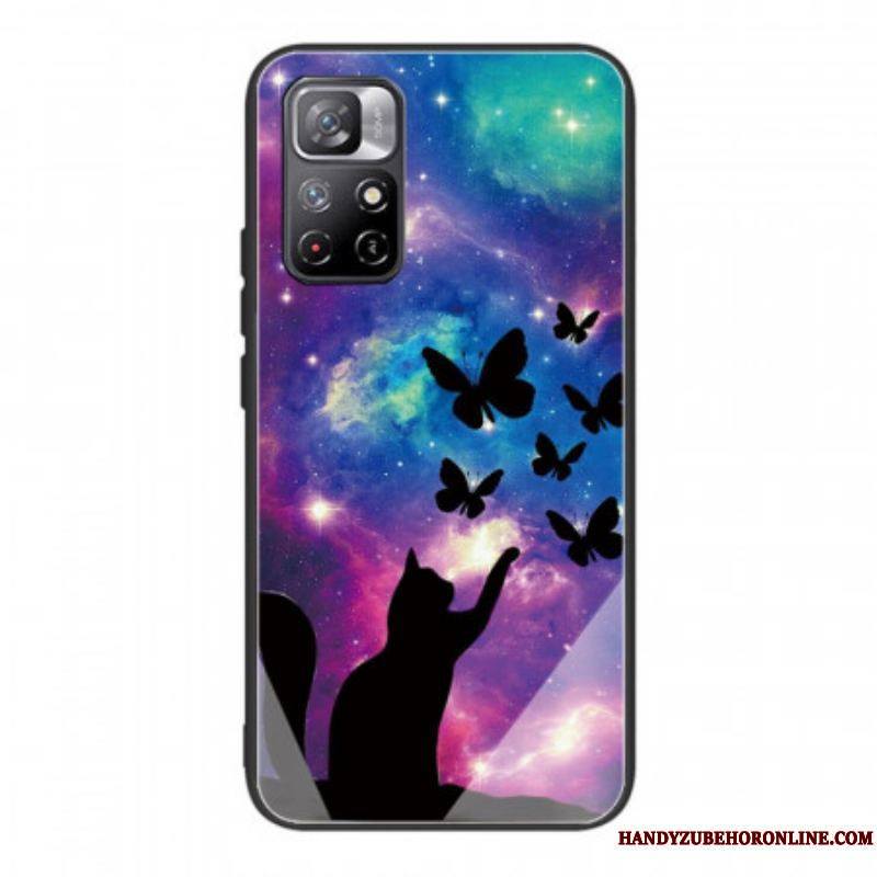 Coque Xiaomi Redmi Note 11 Pro Plus 5G Verre Trempé Chat et Papillons Dans l'Espace