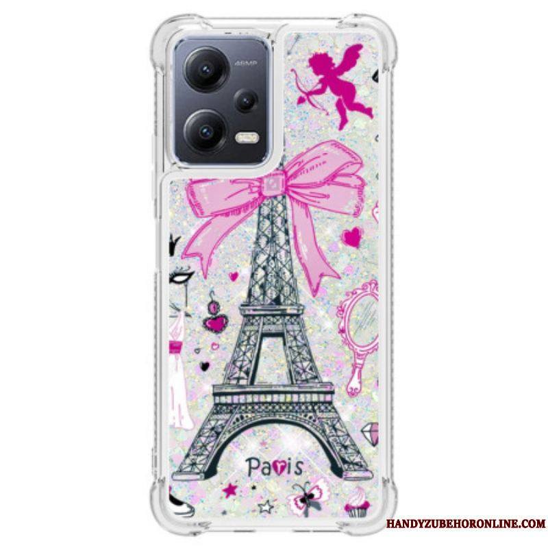 Coque Xiaomi Redmi Note 12/Poco X5 5G Paillettes Tour Eiffel