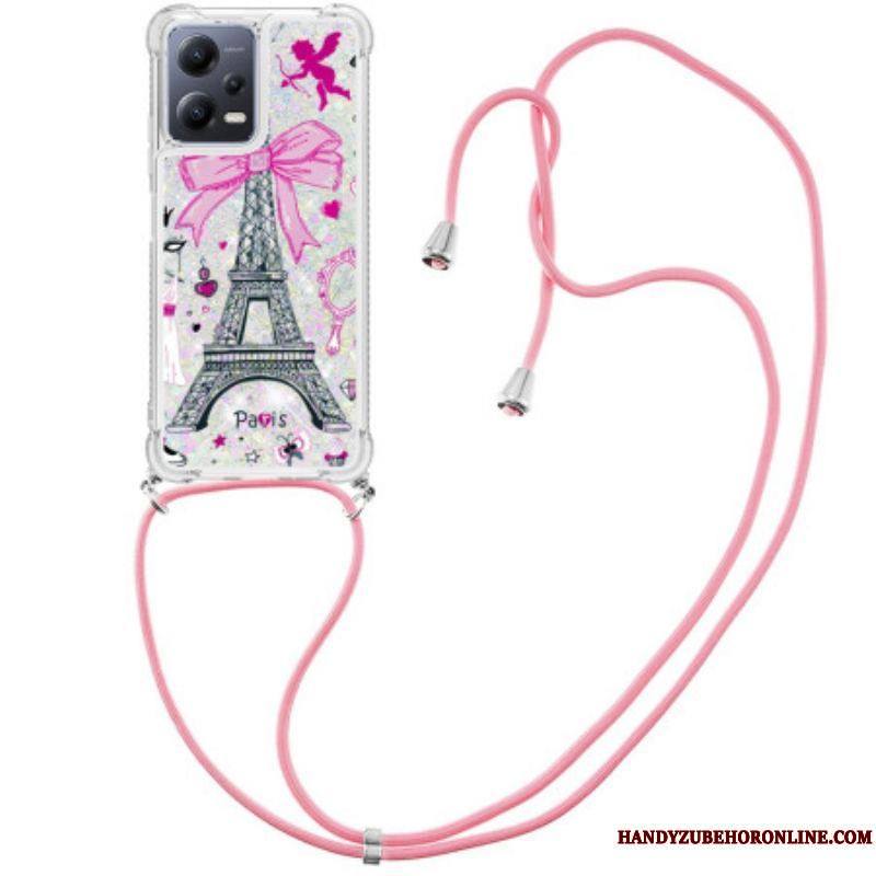 Coque Xiaomi Redmi Note 12/Poco X5 5G à Cordon Paillettes Tour Eiffel