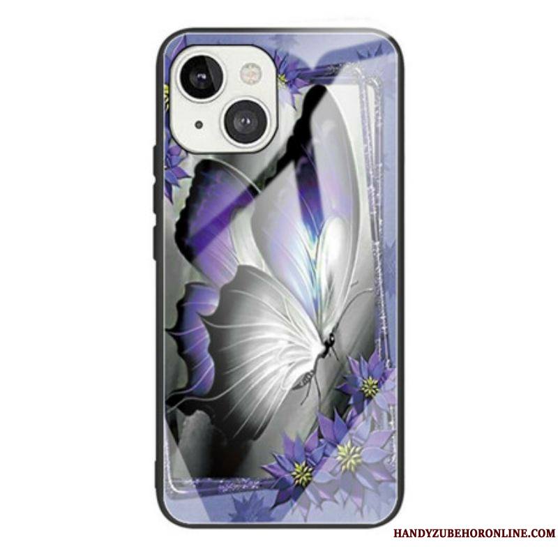 Coque iPhone 13 Mini Verre Trempé Papillon Violet
