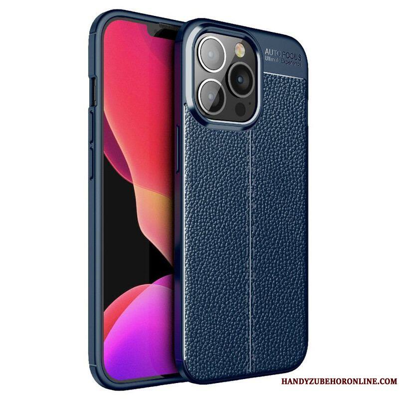 Coque iPhone 13 Pro Effet Cuir Litchi Double Line