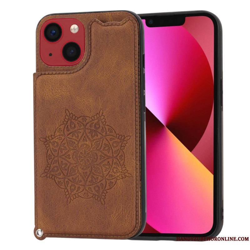 Coque iPhone 14 Mandala Porte-Cartes à Lanière