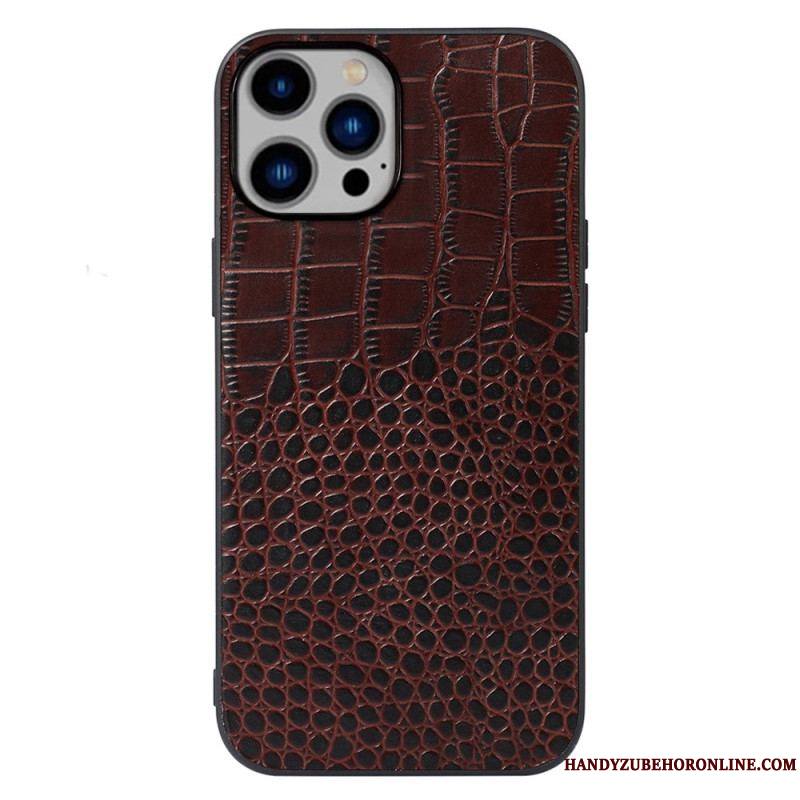 Coque iPhone 14 Plus Cuir Véritable Texture Crocodile