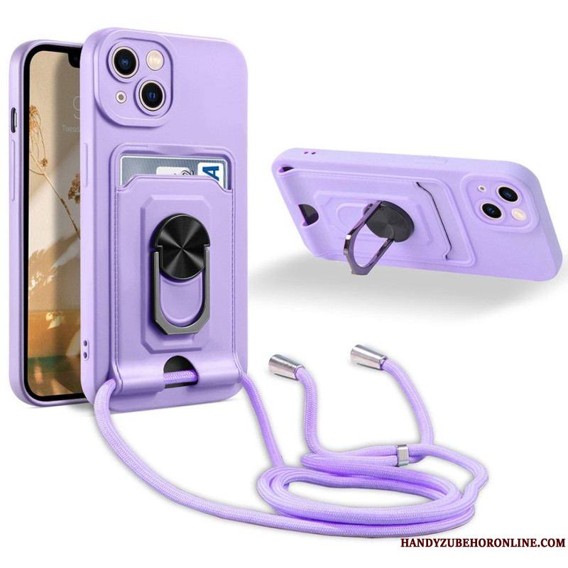 Coque iPhone 14 Plus à Cordon avec Porte-Carte et Anneau-Support