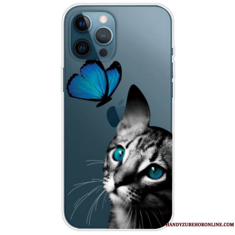 Coque iPhone 14 Pro Entre Chat et Papillon