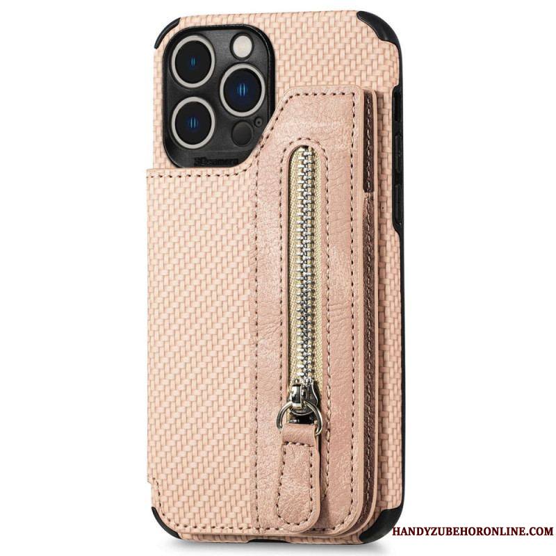 Coque iPhone 14 Pro Fibre Carbone Portefeuille et Support